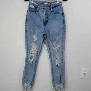 Good American Light Blue Distressed Ankle Jeans size 4